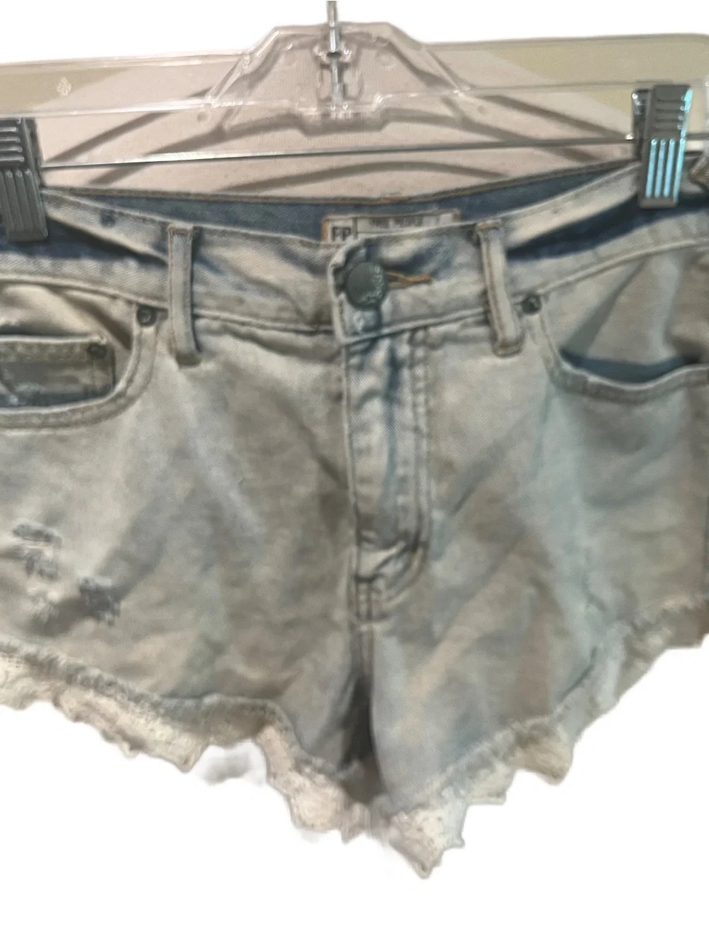 Free People Lace Trim Shorts Women 26 Blue Light Wash Denim Boho Y2K Distressed